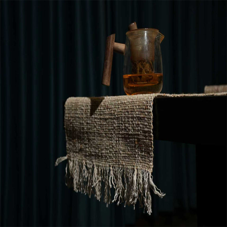 HemRitual Handwoven Natural Ramie Table Runner | Wabi-Sabi Zen Tea Mat & Table Decor