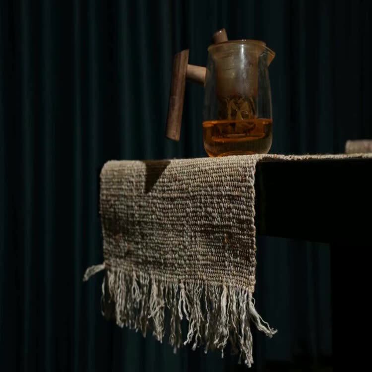 HemRitual Handwoven Natural Ramie Table Runner | Wabi-Sabi Zen Tea Mat & Table Decor