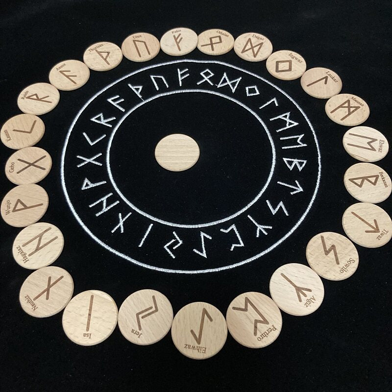 HemRitual 25pcs Beech Wood Symbol Set- Mindfulness & Meditation Decor