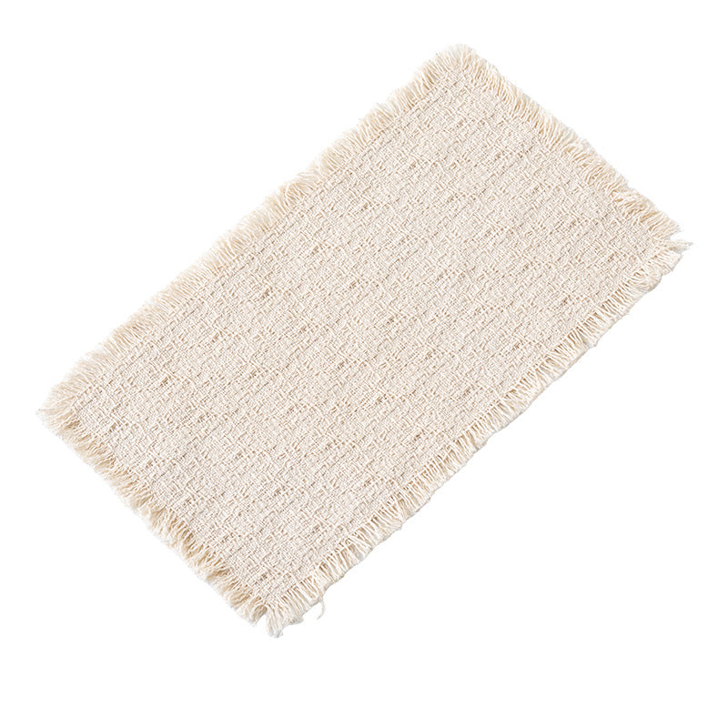 HemRitual Handcrafted Cotton Linen Placemat | Rustic Woven Tea Mat with All-Around Fringe