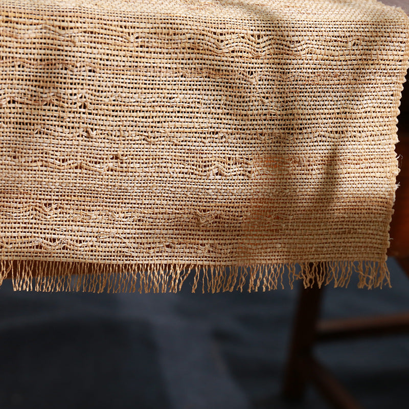 HemRitual Handwoven Natural Ramie Table Runner | Wabi-Sabi Zen Tea Mat & Table Decor