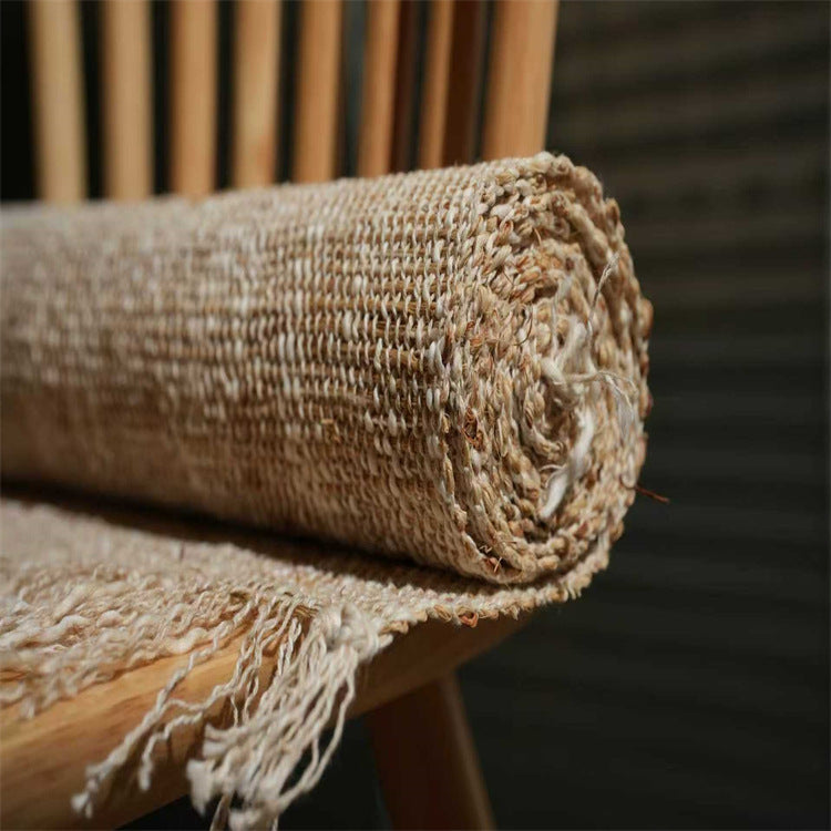 HemRitual Handwoven Natural Ramie Table Runner | Wabi-Sabi Zen Tea Mat & Table Decor
