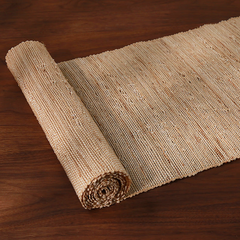 HemRitual Handwoven Natural Ramie Table Runner | Wabi-Sabi Zen Tea Mat & Table Decor