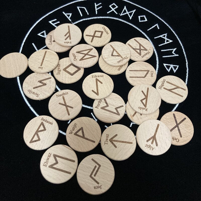 HemRitual 25pcs Beech Wood Symbol Set- Mindfulness & Meditation Decor