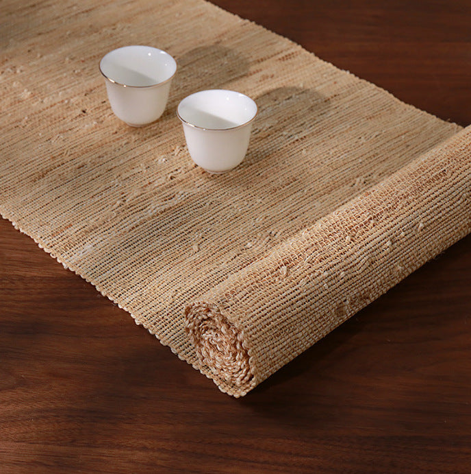 HemRitual Handwoven Natural Ramie Table Runner | Wabi-Sabi Zen Tea Mat & Table Decor