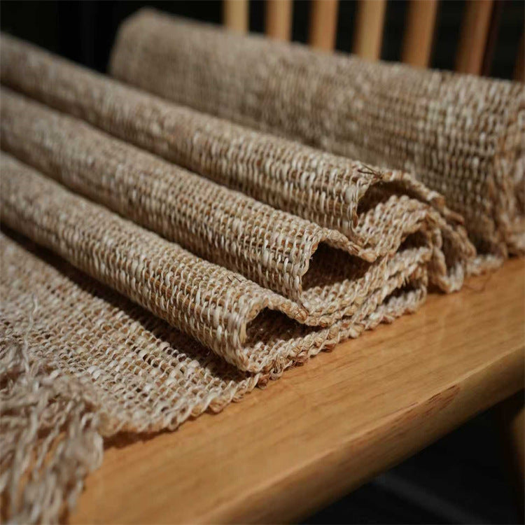 HemRitual Handwoven Natural Ramie Table Runner | Wabi-Sabi Zen Tea Mat & Table Decor